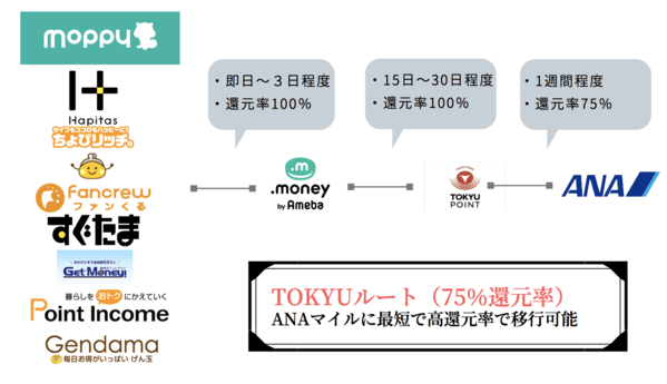 TOKYUルート徹底解説｜ポイントサイトから75％でANAマイルに移行可能